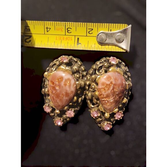 Vintage Victorian pink large stone clip on earrings witchy old money gypsy - Picture 7 of 9